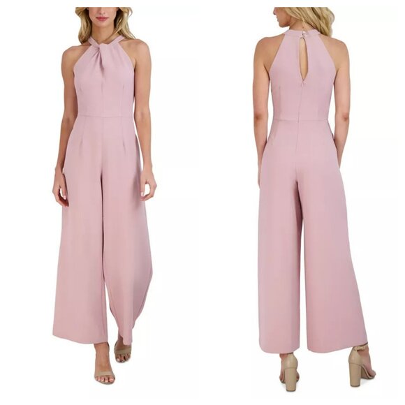 JULIA JORDAN Twist-Front Halter Jumpsuit in Light Mauve - Picture 1 of 8